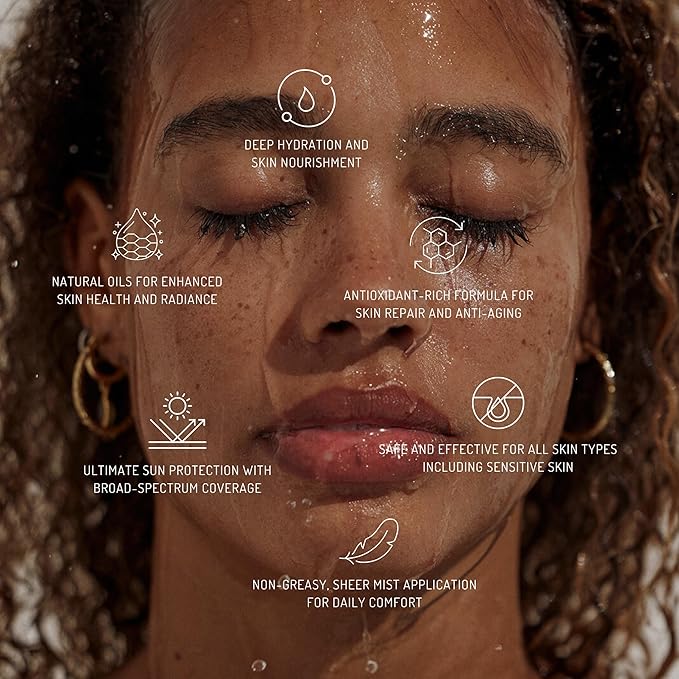 Natural Mineral SPF 50 Sheer Mist Spray Sunscreen, Non-Aerosol, Water Resistant Zinc Oxide Sun Protection, Reef Safe, Korean Lightweight Formula, No White Cast, Hydrating Soothing Botanicals