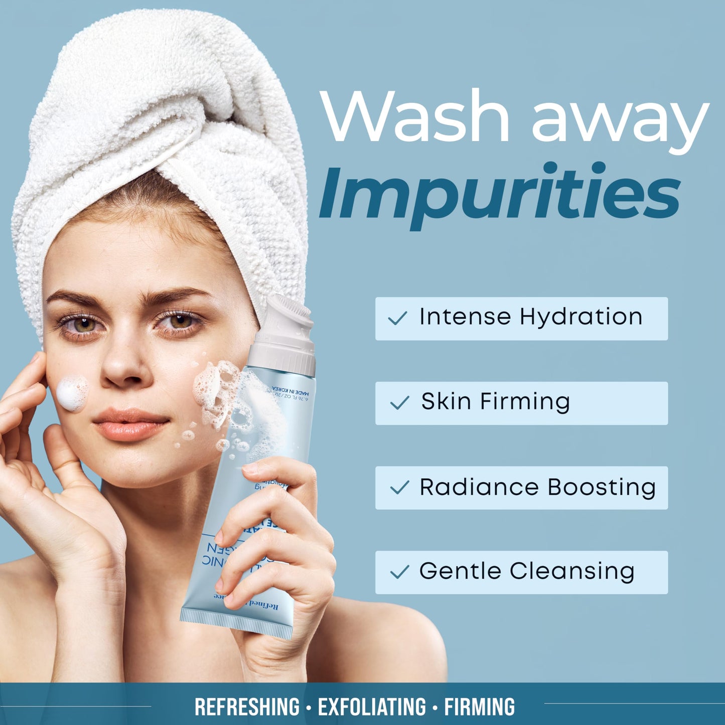 Refined Radiance Hyaluronic Acid & Collagen Face Wash – Dermatologist Tested, Anti-Aging, Korean Skin Care, Hydrates Firms Soothes – Clean, Vegan, Gentle Facial Cleanser for Dry Sensitive Skin, 200 ML