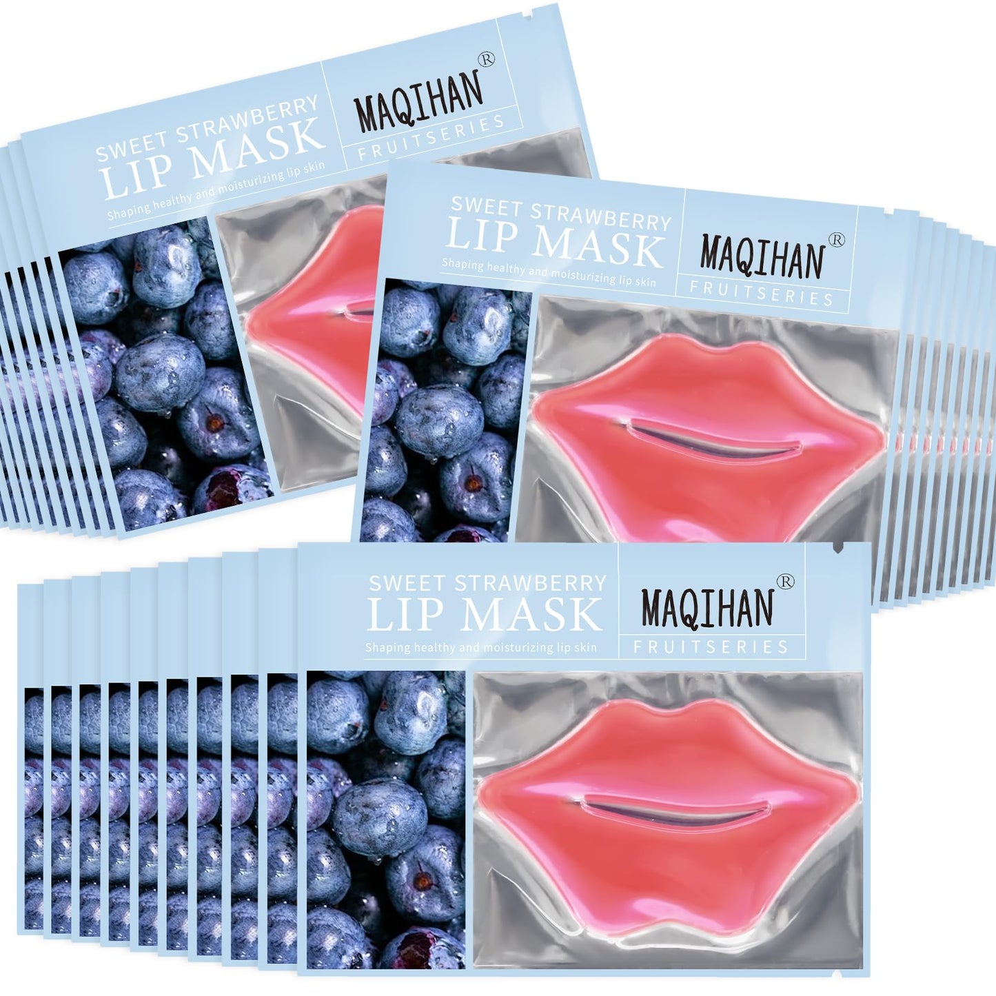 30PCS Moisturizing Lip Mask - Lip Patches for Spa Daily Labial Masks Skincare Hydrating to Reduce Wrinkles Dryness Anti-wrinkle Lightens, Blueberry