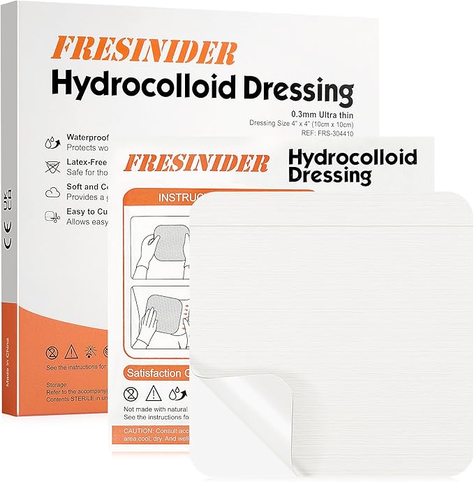 Hydrocolloid Wound Dressing 4" x 4" – 10 Pack Ultra Thin Self-Adhesive Bandages for Wound Care, Bed Sores, Acne, Blisters – Waterproof & Absorbent Hydrocolloid Patches for Faster Healing