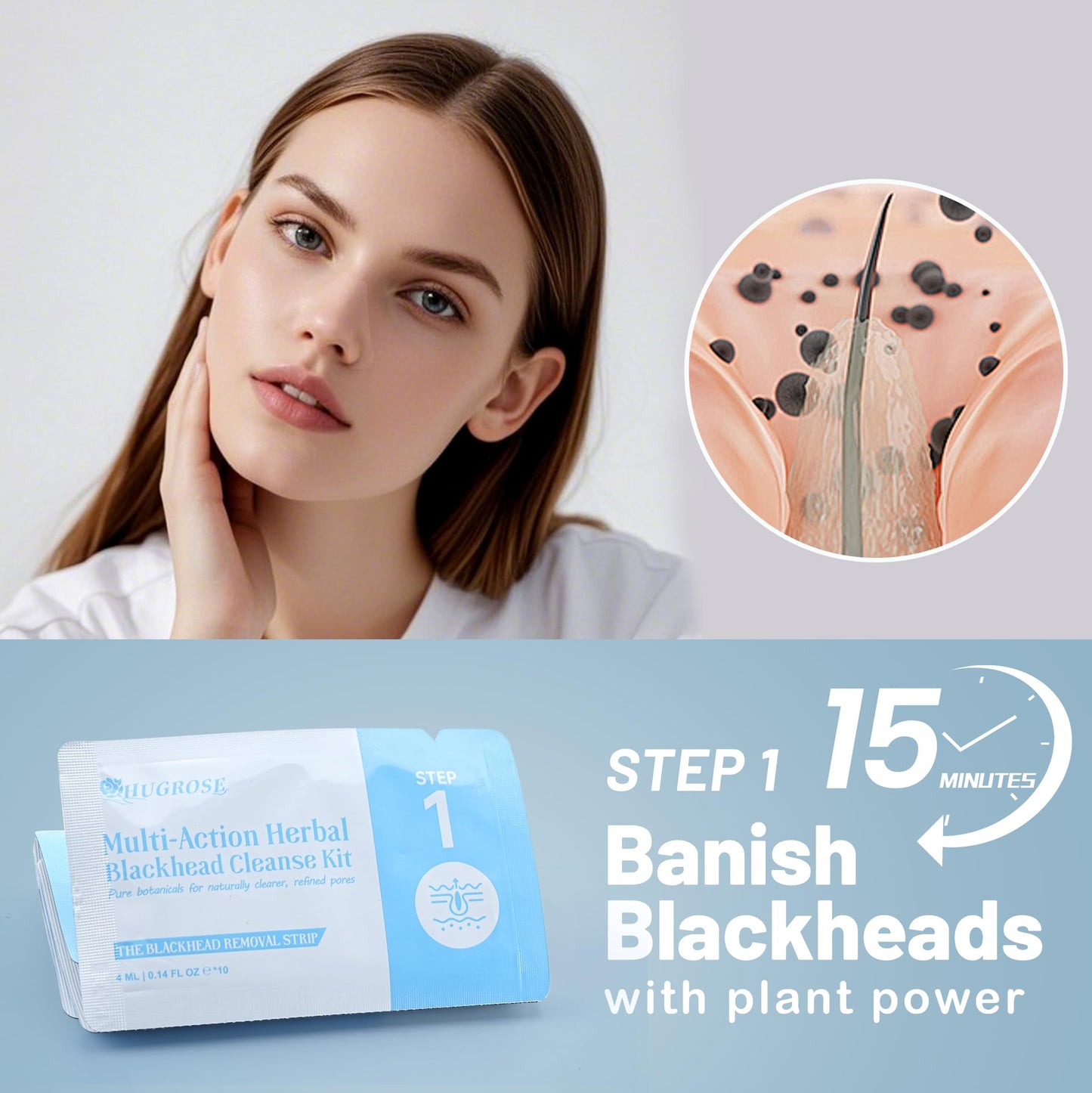 HUGROSE Herbal Blackhead Cleanse Kit Nose Pore Strips, Plant-Powered Deep Cleansing Blackhead Remover Strip Set