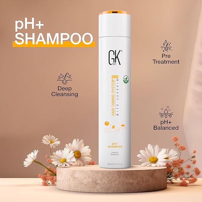 GK HAIR pH+ Pre-Treatment Clarifying Shampoo For Preps Hair Deep Cleansing Removes Impurities -With Aloe Vera Vitamins & Natural Oils All Hair Types Men and Women (Ph Shampoo 10.1 Fl Oz)