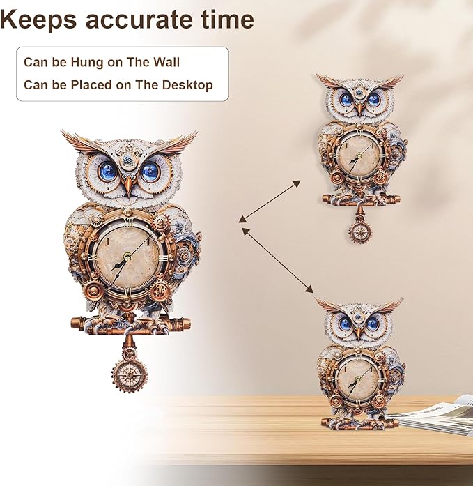 3D Puzzles for Adults Owl Clock Kit with Pendulum, Mechanical 3D Wooden Puzzle Kit for Adults, DIY Wooden Clock Model Building Kits Set, Unique Christmas Home Decor Gift for Women Men