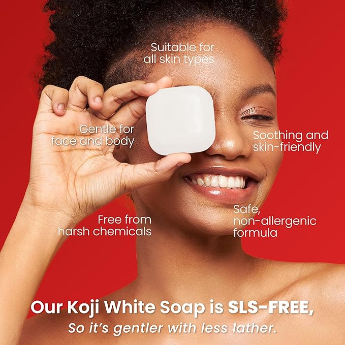 Koji White Kojic Acid & Glutathione Skin Brightening Soap for Body & Face Exfoliating, Hydrating and Cleansing Bar for Reduce the Appearance of Fine Lines and Wrinkles, Vegan, 2.82 oz (2 Bars)