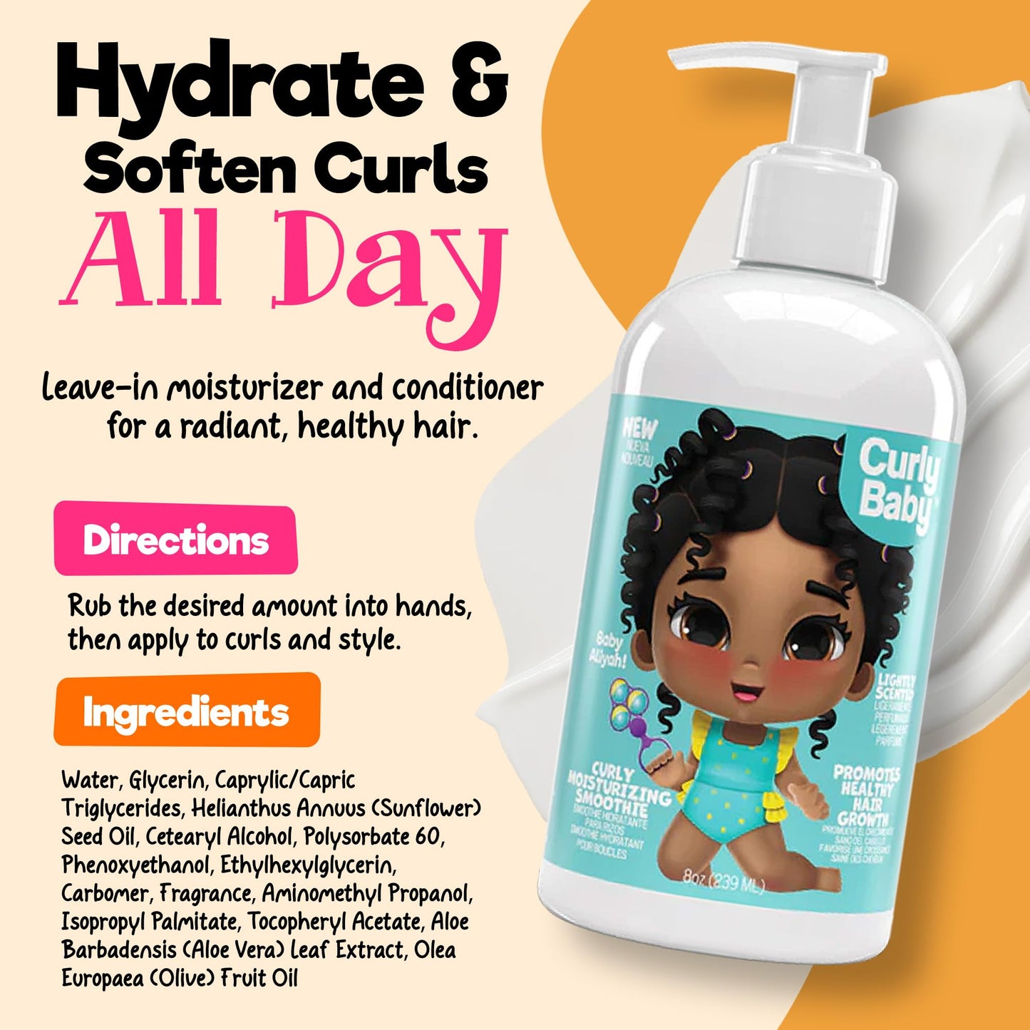 CurlyBaby Girl Bundle GM Curls – Tear-Free Shampoo, Moisturizing Conditioner Smoothie & 3-in-1 Good Morning Spray for Kids & Toddlers with Curly Hair – Daily Haircare, Hydrating, Growth-Friendly Set