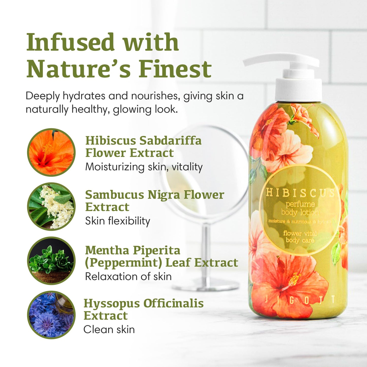 Jigott - Hibiscus Perfume Body Lotion 16.9 FL OZ/500ml, Korean Beauty Skincare Product, Hydrating & Nourishing Daily Moisturizer for Soft Skin.