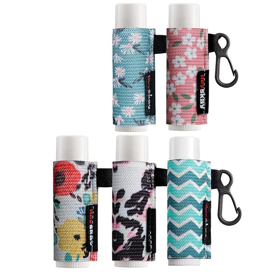 5pcs Lip Balm Holder Keychain Lipstick Women(Wave/Flower/Leo)