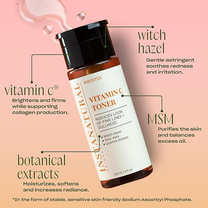 InstaNatural Vitamin C Face Toner | Brightens and Balances pH for Toned, Smooth-Looking Skin (Witch Hazel, Aloe Vera & Licorice Extract), 4 Fl Oz (3-Pack)