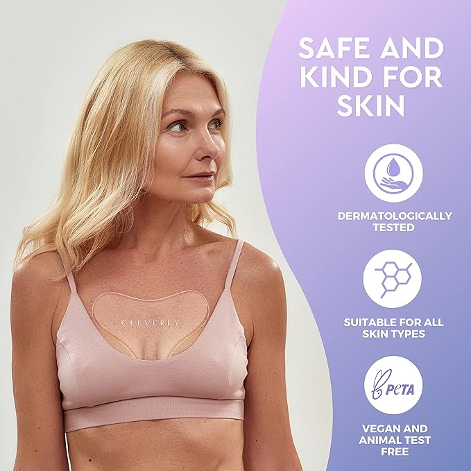 CLEVERFY Silicone Chest Wrinkle Pads for Décolleté - 6-Pack of T-Shape Reusable Anti-Wrinkle Patches