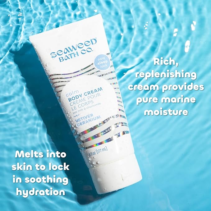 Seaweed Bath Co. Calm Body Cream, Vetiver Geranium Scent, 6 Ounce, Sustainably Harvested Seaweed, Oat Milk, Chamomile