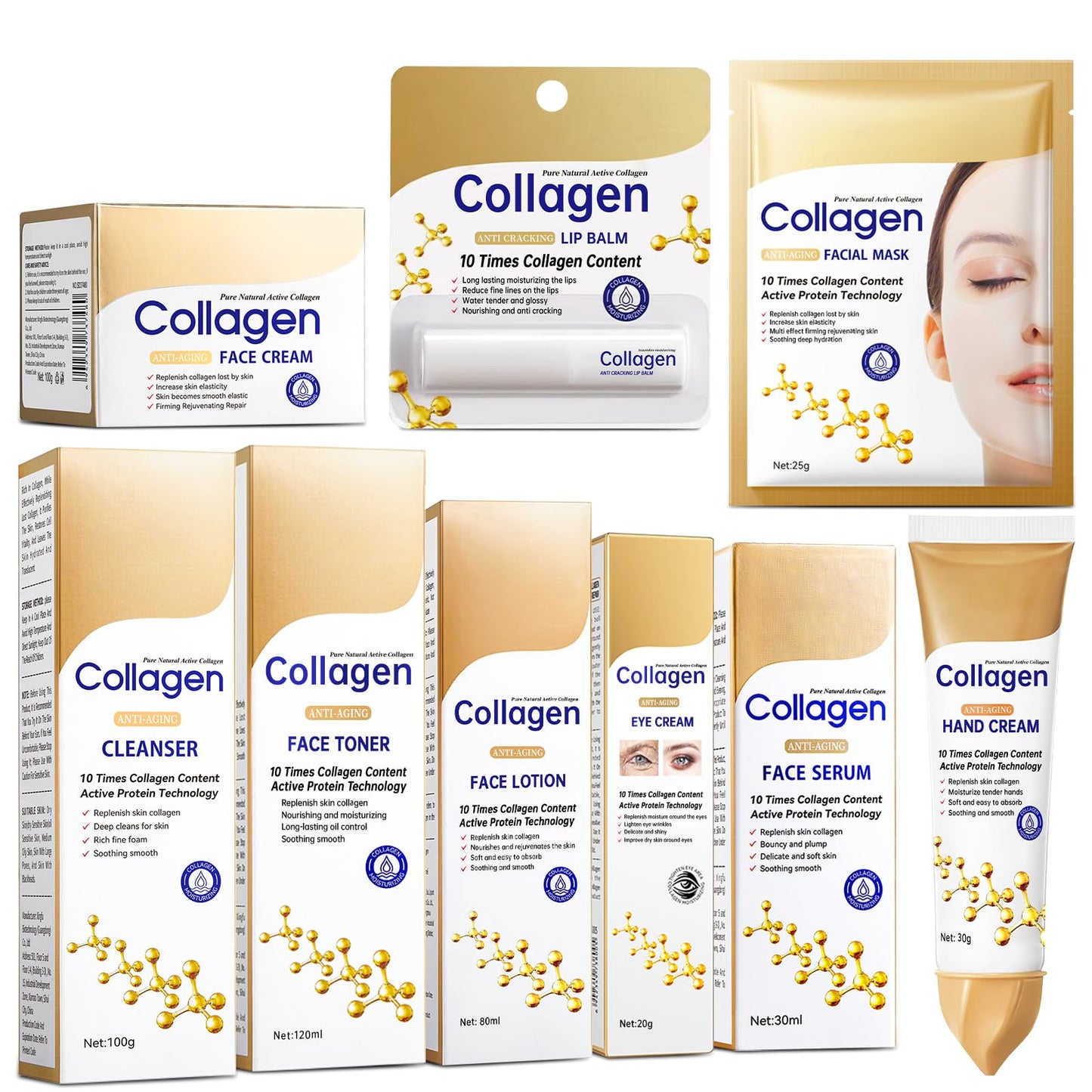 Collagen Skin Care Set,13-In-1 Travel Skincare Kits for Firming Skin, Shrink Pores, Anti Aging Skincare Set for Reduce Wrinkles.Smooth Fine Lines.Hydrating,Facial Kits for Women & Girls.