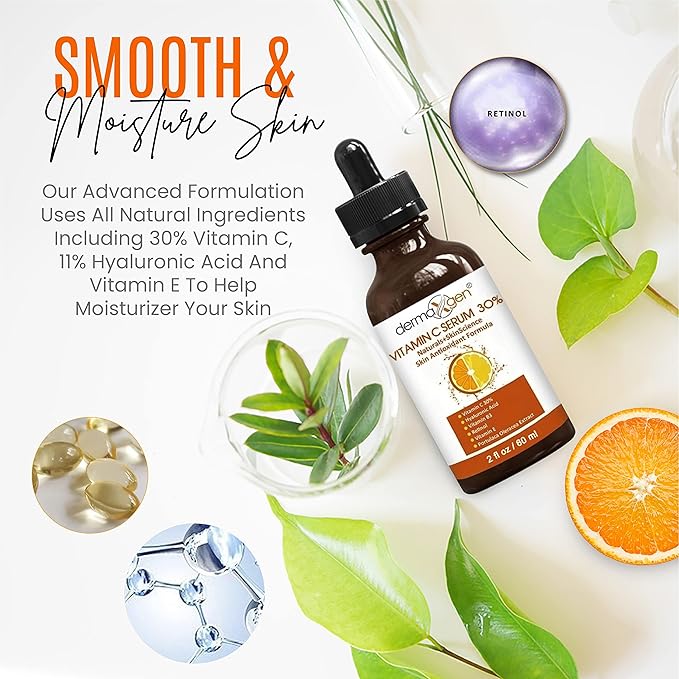 30% Organic Vitamin C Serum for Face – Natural Anti-Wrinkle Serum with Hyaluronic Acid & Vitamin E – Anti-Aging Moisturizer for Fine Lines, Dark Spots & Skin Rejuvenation – 2 Fl oz