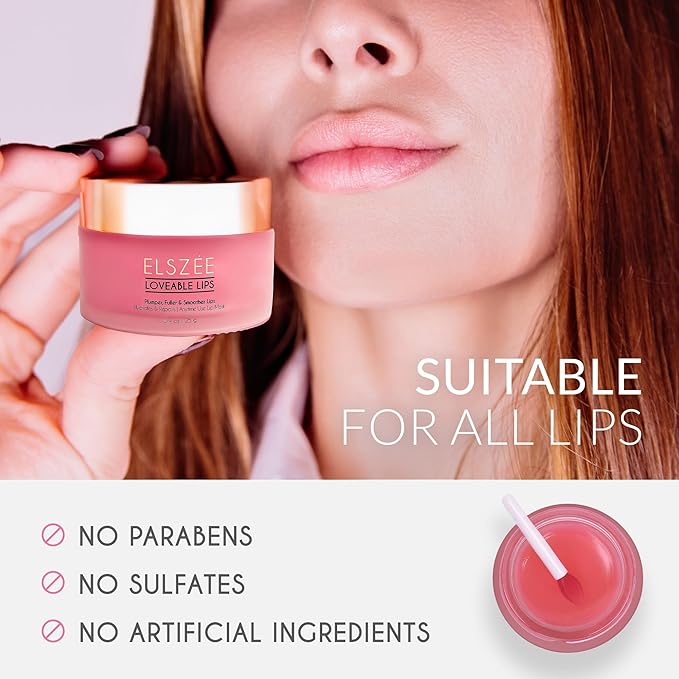 ELSZÉE Loveable Lips | Lip Mask with Hyaluronic Acid | Smooth, Volumize and Hydrate Dry Lips | Day & Night Treatment