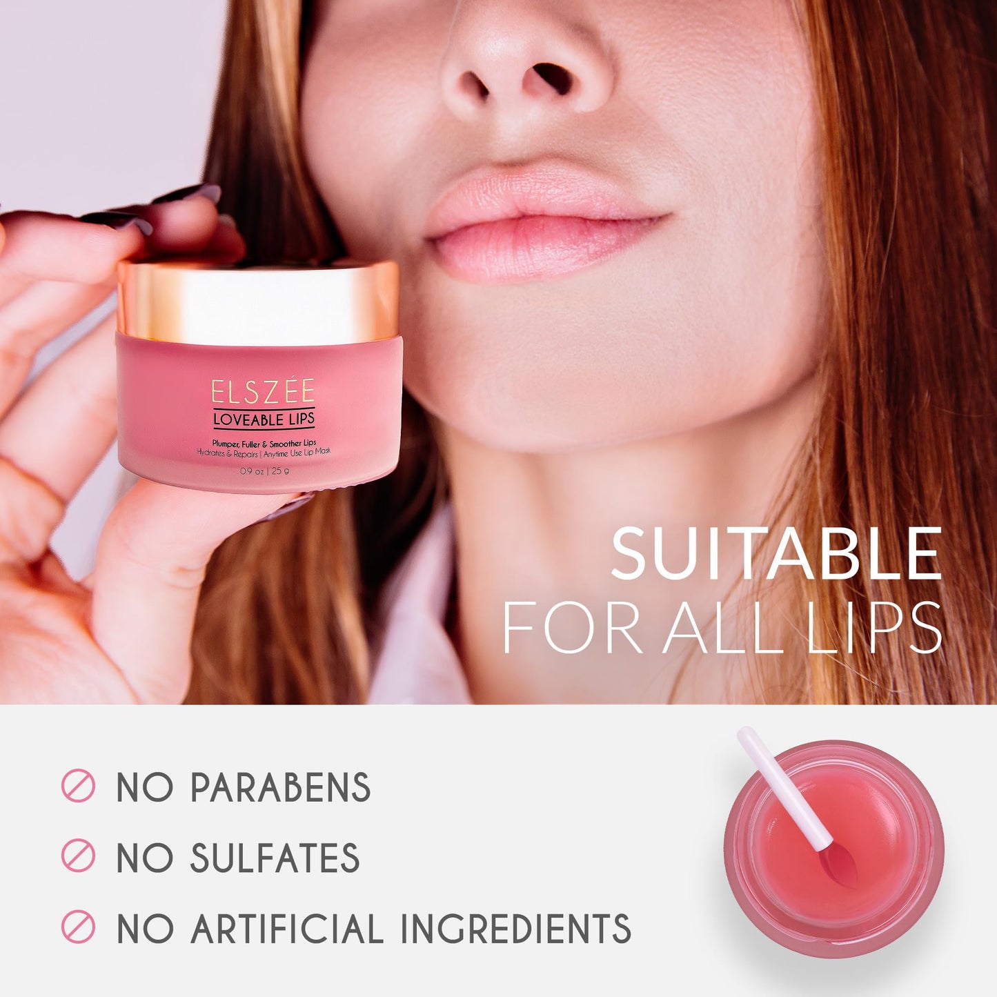 ELSZÉE Loveable Lips | Lip Mask with Hyaluronic Acid | Smooth, Volumize and Hydrate Dry Lips | Day & Night Treatment
