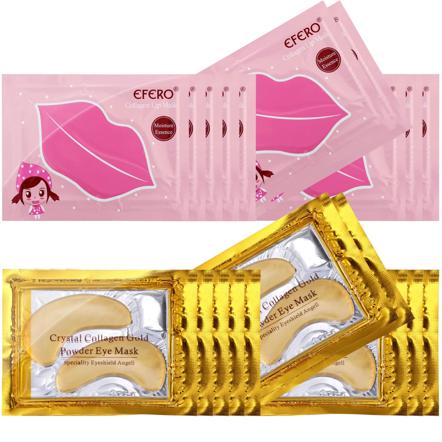 DELISOUL 20 Pack Collagen Crystal Lip Masks, Gold Under Eye Masks Set Natural Moisturizing Gel Anti-Aging Anti Chapped Hydrating Reducing Puffiness Dark Circles and Wrinkles Lip Eye Pads for Women Men