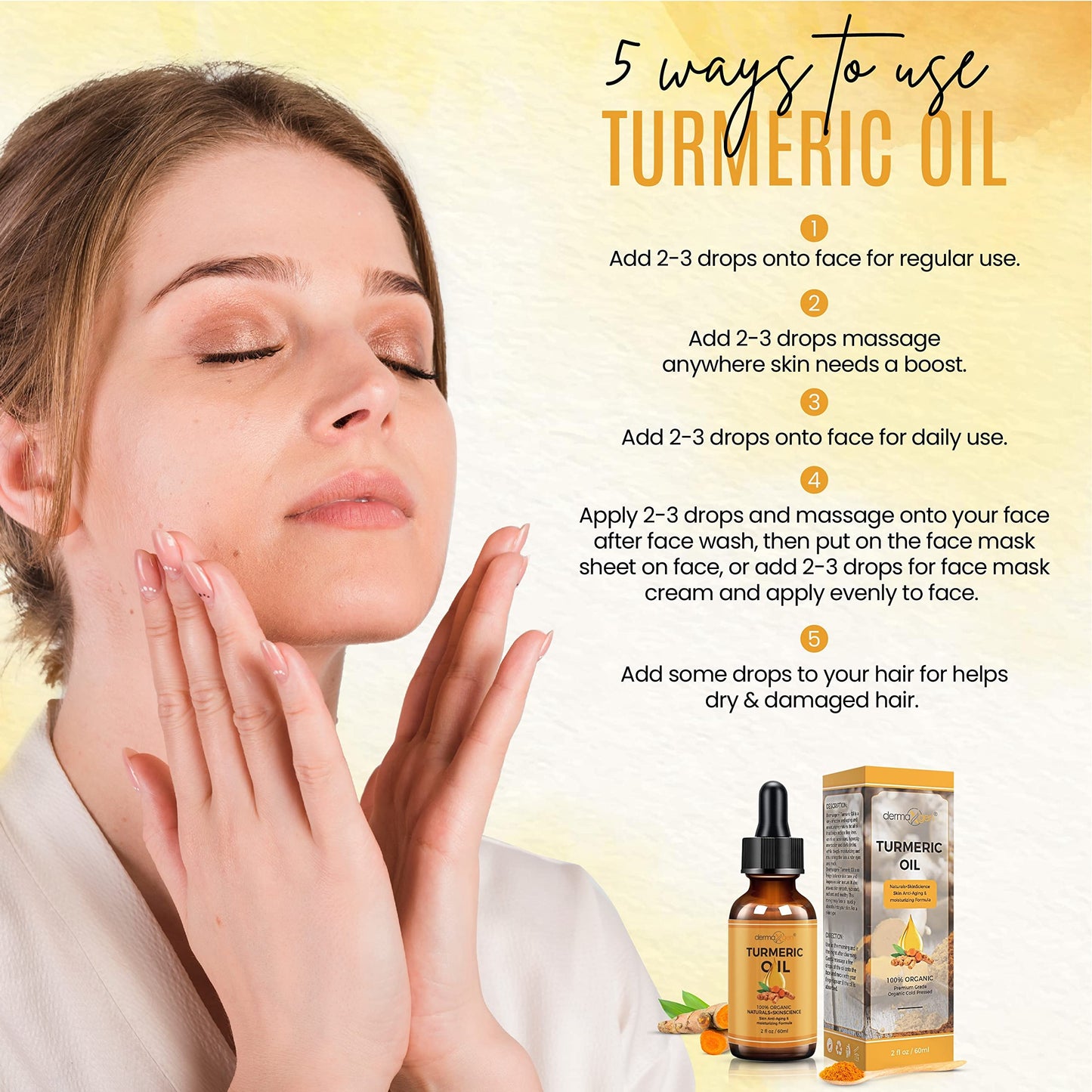 Turmeric Oil & Kojic Acid Soap Skincare Bundle – Organic Face Oil (2 fl oz) + Brightening Soap Bars with Vitamin C & Botanical Extracts (4 x 5 oz) – Daily Glow & Hydration Set for Face & Body