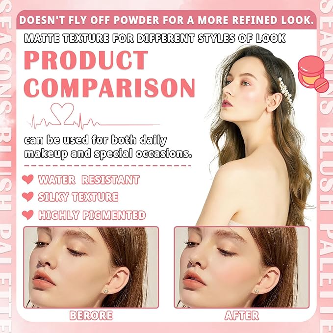 4 Colors Blush Palette for Cheeks,Face Matte Contour Brush 01