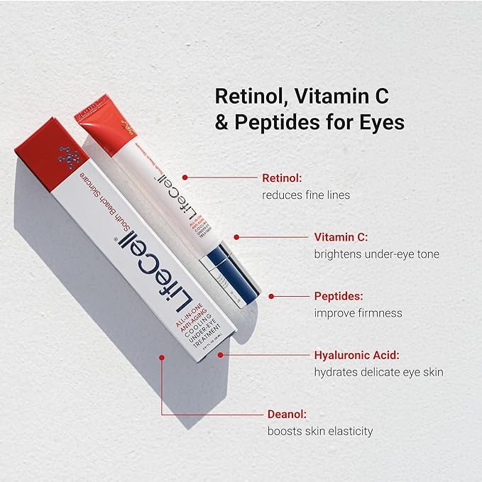 LifeCell All-in-One Eye Treatment – Anti-Aging Under Eye Cream for Puffiness, Dark Circles & Wrinkles – With Retinol, Vitamin C, Peptides & Hyaluronic Acid – Cooling Application