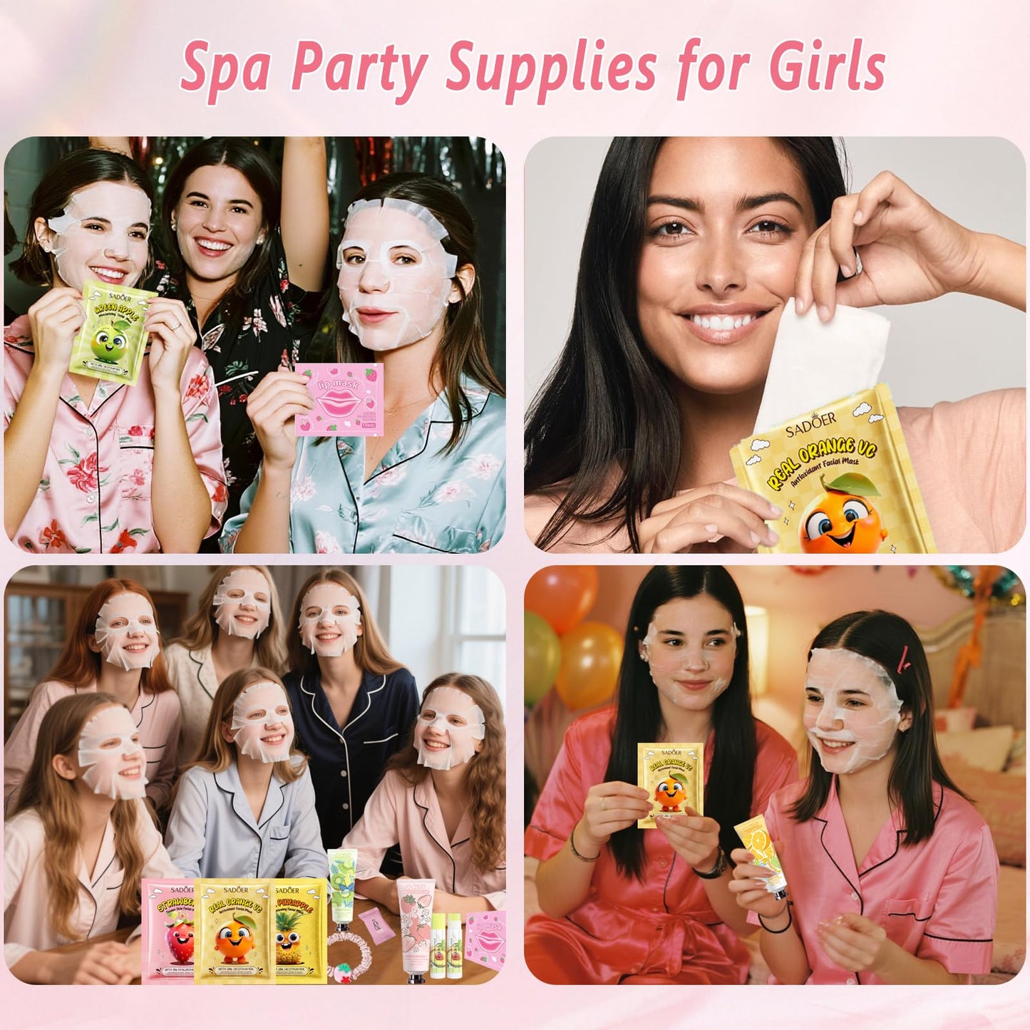 100Pcs Spa Party Supplies for Girls,Spa Party Favors Skincare Fruit Face Masks,Lip Masks,Under Eye Patches,Hand Cream,Lip Balm,Thank You Gifts Bulk,Spa Birthday Sleepover Party Supplies for Women