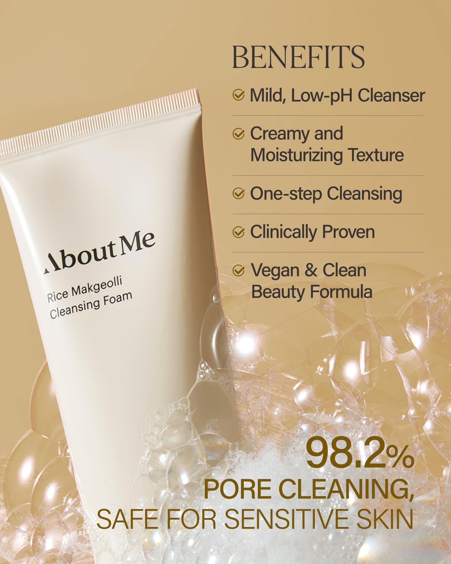 About Me Rice Makgeolli Cleansing Foam – Korean Traditional Fermentation Face Wash for Sensitive Skin – Daily pH Balanced Cleansing with Rice Bran Water – Korean Skin Care – 4.06oz, 120ml