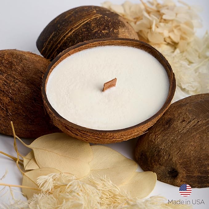 Scented Candles Clearance, Wooden Wick Soy Candles in Coconut Shell Relaxation Gifts for Women, Decor for Home, Room Decor Natural Non Toxic (Tropical Sunset)