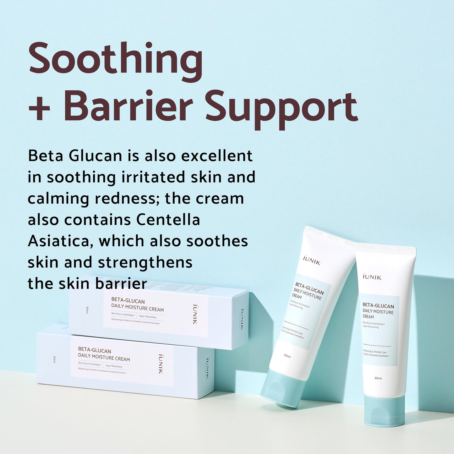 IUNIK Beta Glucan Daily Moisture Cream Beta-Glucan Power Deep Moisture Serum Intense Hydration Fortifying Skin Barrier Ultra Intense Hydrating Moisturizing Facial Moisturizer Korean