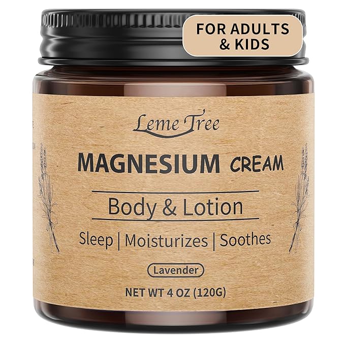 Magnesium Cream for Sleep, Topical Nighttime Magnesium Lotion for Leg, Cramps & Pain, Muscle Soothing, Magnesium Body Butter with Jojoba Oil, Shea Butter & Vitamin E, Safe for Kids (Lavender)