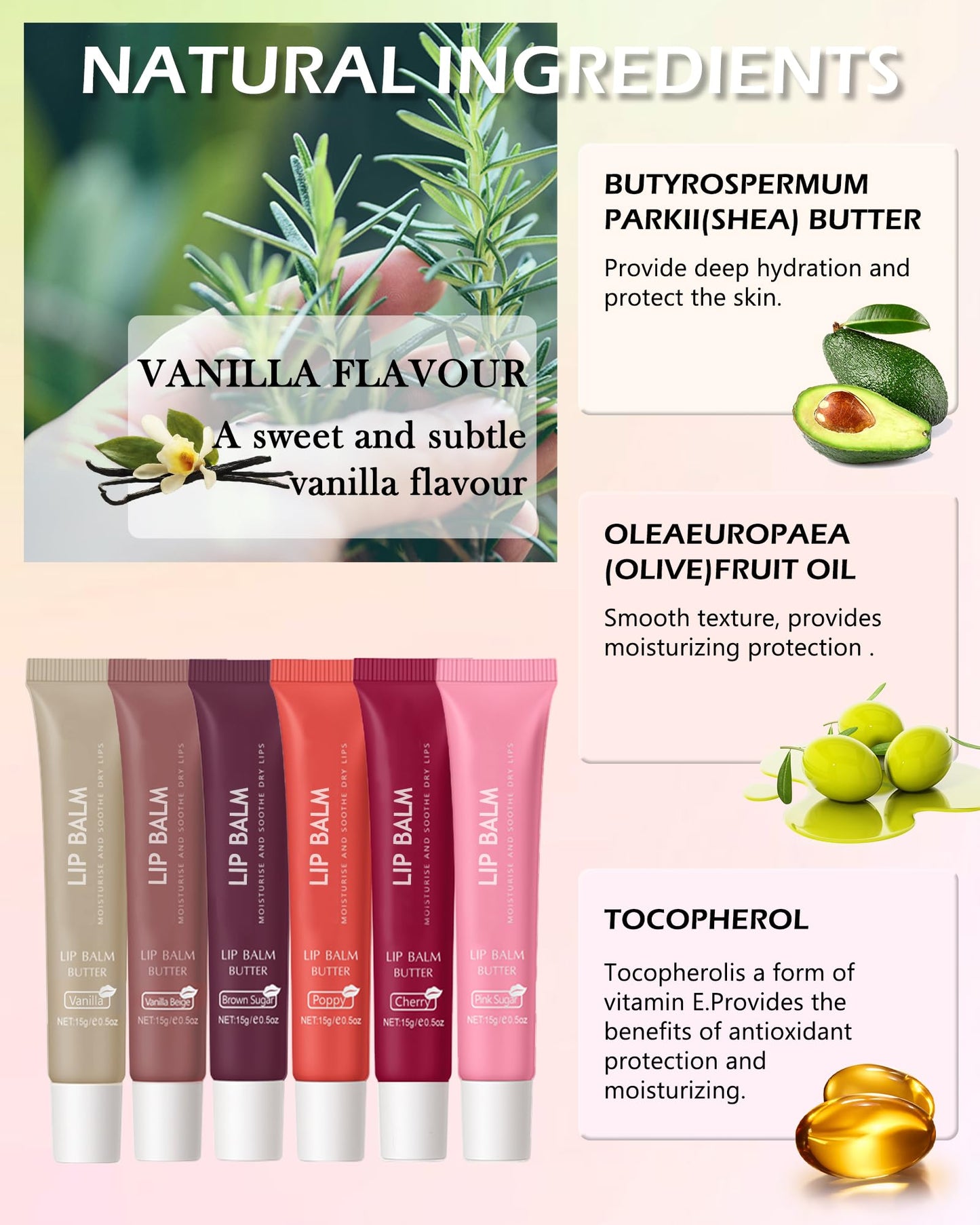 Lip Balm Butter Vanilla,Hydrating Tinted Butter Lip Gloss,Clear Lip Mask Lip Care Moisturizer,Lip Treatment Balm,Non-Sticky Glow Reviver Fat Lip Oil Lipgloss,Women's Day Makeup Gift for Women-01