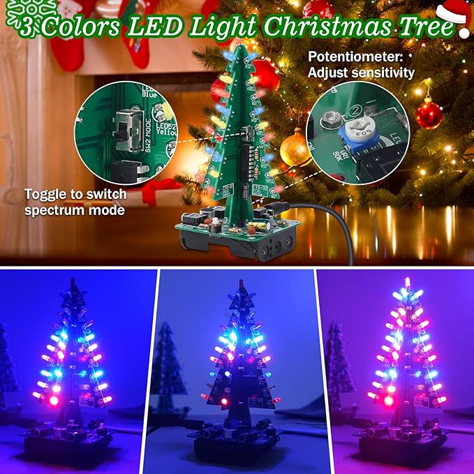 3D Christmas Tree Soldering Kit, Icstation DIY Soldering Practice Kit Spectrum Light Xmas Tree Soldering Assemble Kit for Teaching Learning STEM Educational Christmas Present and Decoration