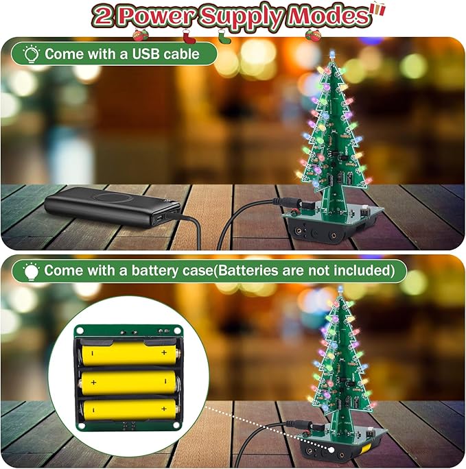 Christmas Tree Soldering Project, Icstation 3D Xmas Tree Soldering Kit with LED Flashing Lights Soldering Practice 7 Colors DIY Electronic Assemble Kit for Learning Teaching STEM Educational