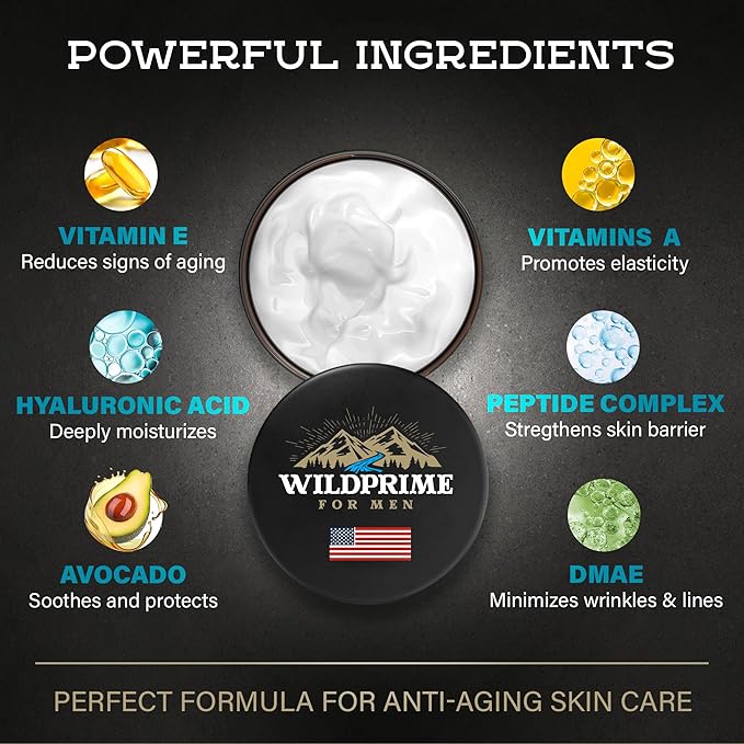 Men's Face Moisturizer Cream - Anti Aging & Wrinkle - Made in USA - Collagen, Hyaluronic Acid, Vitamins E & A, Avocado Oil - After Shave Lotion - Age Facial Skin Care, Day & Night Moisturizing, 4 oz