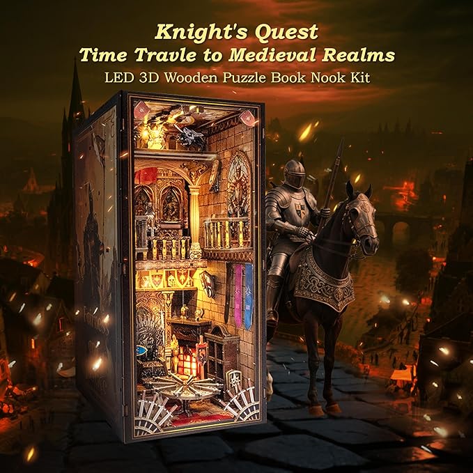 Book Nook Kit - Knight's Castle Dollhouse with Throne Room Scene, Miniature 3D Puzzle for Bookshelves, Dual Power LED Collectible Edition for Adults & Teens