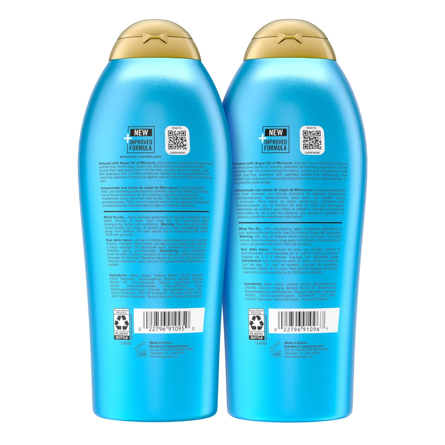 OGX Renewing + Argan Oil of Morocco Shampoo & Conditioner Set, Helps Strengthen & Repair Dry, Damaged Hair, Paraben-Free, Sulfate-Free Surfactants, 25.4 fl. Oz (Pack of 2)