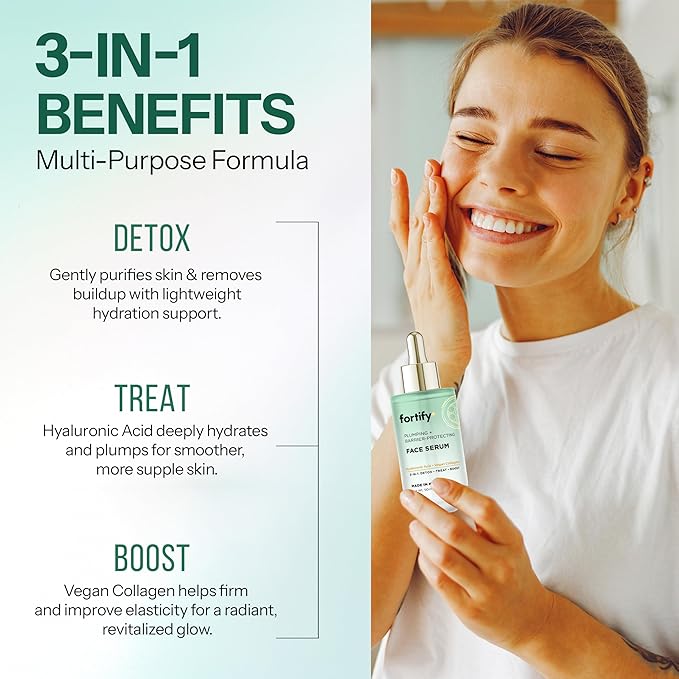 Hyaluronic Acid Face Serum with Collagen - 3-in-1: Detox, Treat, Boost - Dermatologist Tested, Ultra Hydrating, Anti-Aging & Protecting - Clean Beauty, Korean Skin Care - 50ML/1.7oz