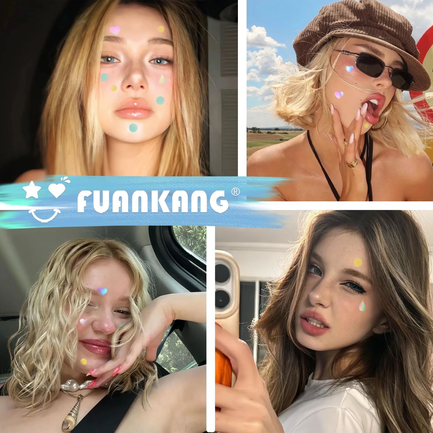 FUANKANG Pimple Patches for Face, Colorful Hydrocolloid Patches for Covering Zits and Blemishes, Cute Round Teardrop Heart Acne Patch, 104 Count (With a mirror case)