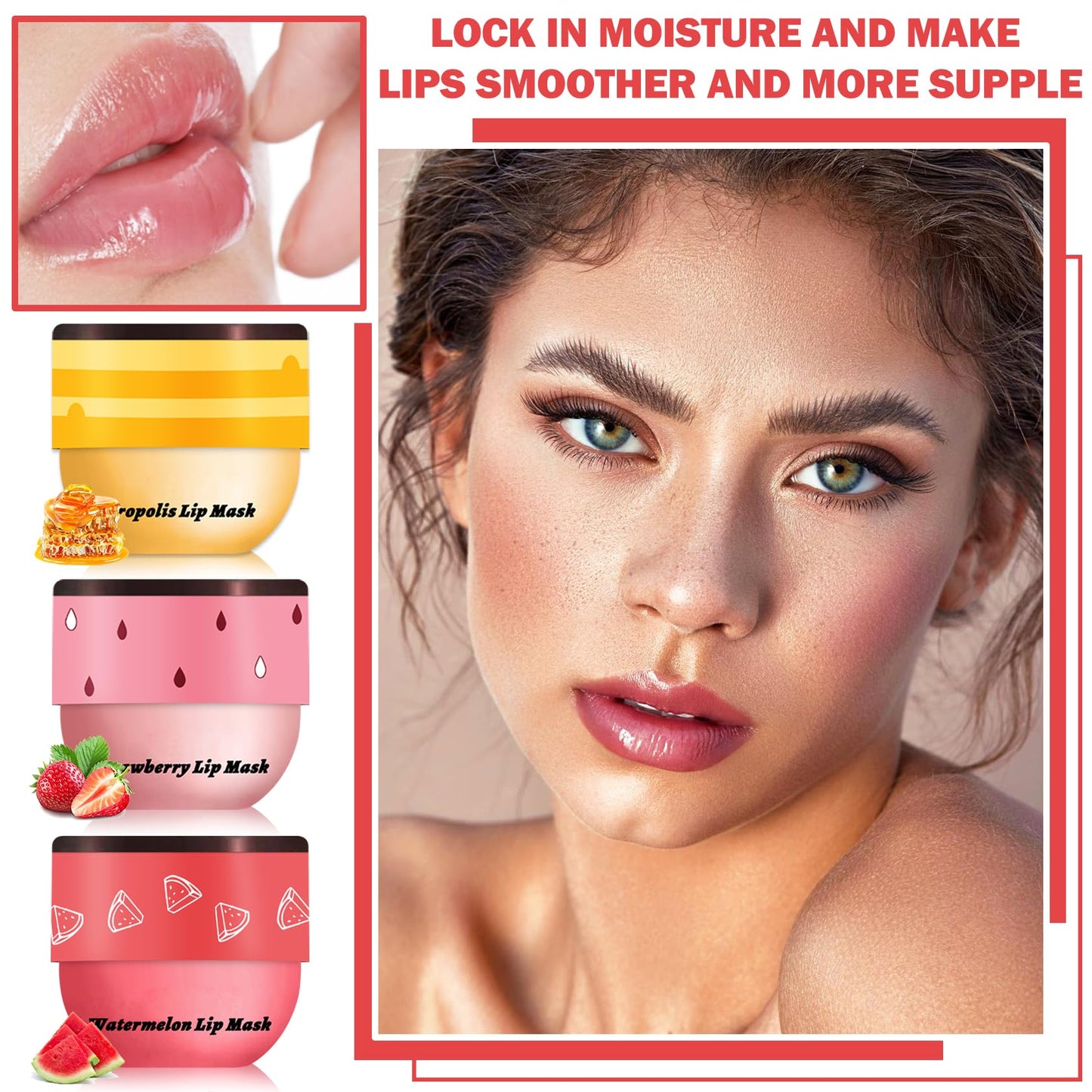 XINGXYUEL 3PCS Bee Lip Care Honey Pot Lip Mask - Honey Strawberry Watermelon Flavors - Silky Hydrating Overnight Lip Care Products