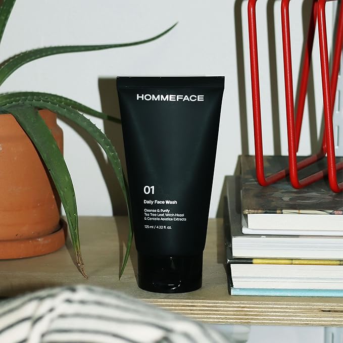 HommeFace Daily Face Wash for Men, 4.22 Fl. Oz. Gentle Facial Cleanser for Deep Cleansing & Purifying with Collagen, Witch Hazel & Cica Extracts, Vegan