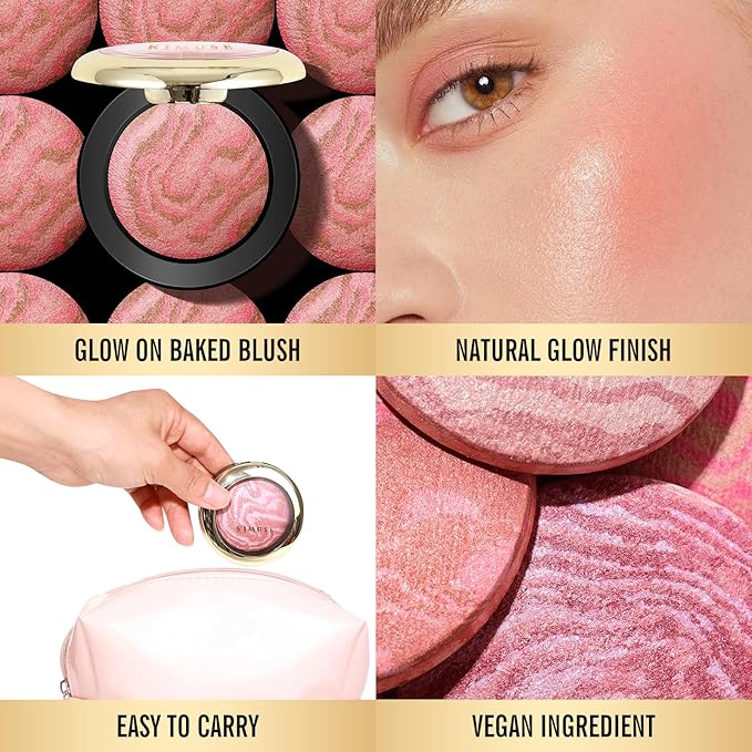 KIMUSE Baked Blush, Lighting Glow Marbleized Blush Powder Face