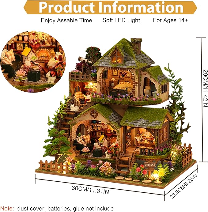 ISSEVE DIY Miniature House Kit, Tiny House Dollhouse Kit for Adults, Mini House Building Kits, Halloween Christmas Home Bookshelf Decoration, Gifts for Family and Friends (Forest Adventure)