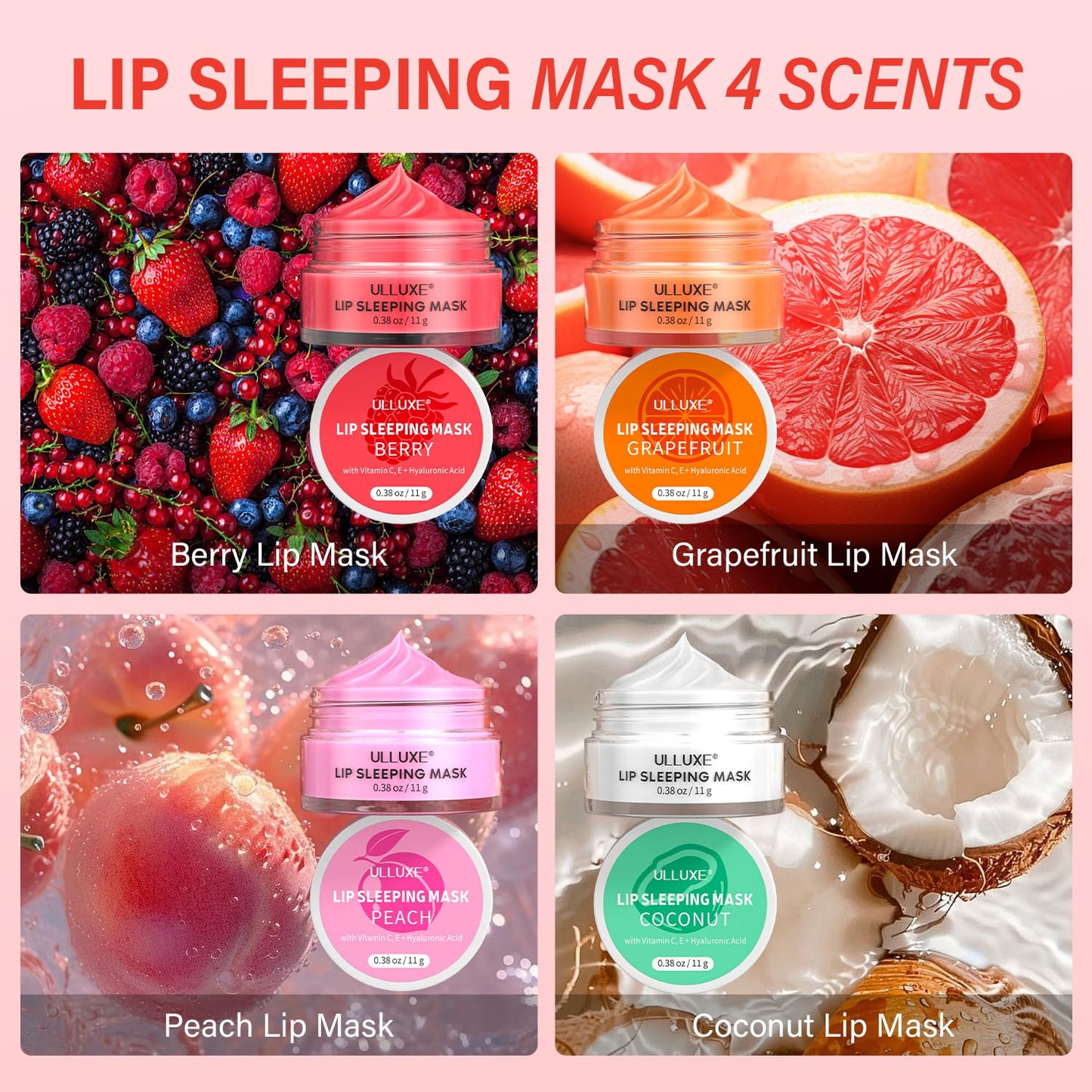Lip Mask Set 4 Pcs, Overnight Lip Sleeping Mask with Shea Butter, Hyaluronic Acid & Vitamin C Nourishes Hydrates Dry, Flaky Lips, Moisturizing Lip Repair Balm & Butter, Lip Care Gift for Women