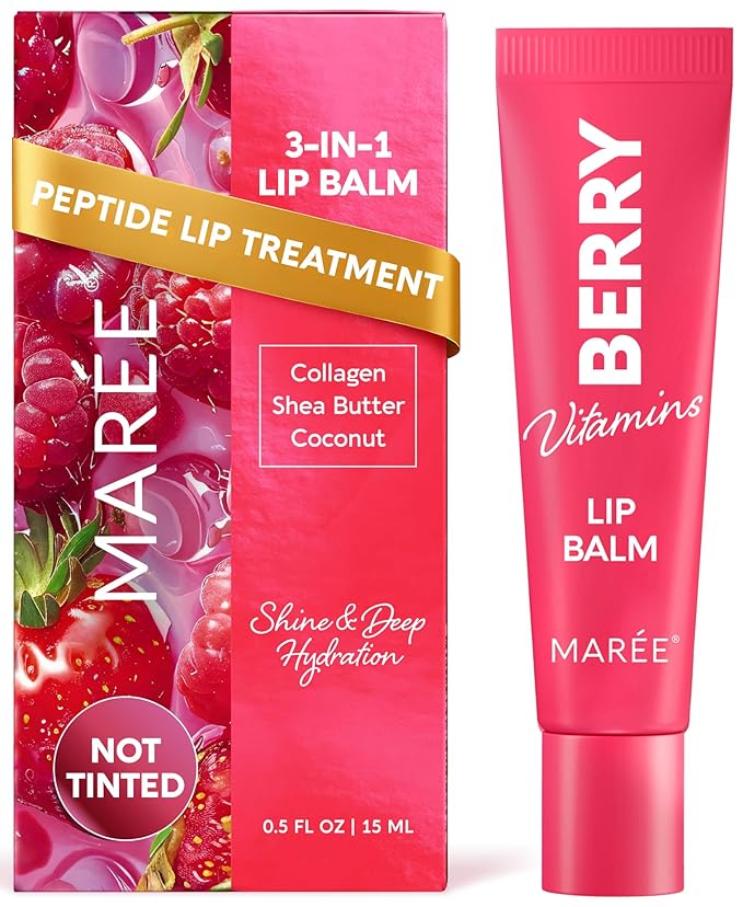 MAREE Lip Balm Hydrating - Lip Balms & Moisturizers - Peptide Lip Treatment Not Tinted - Lip Butter Moisturizer for Very Dry Lips Care Products - Berry Lipbalm - Balsamo Labial Hidratante de Labios