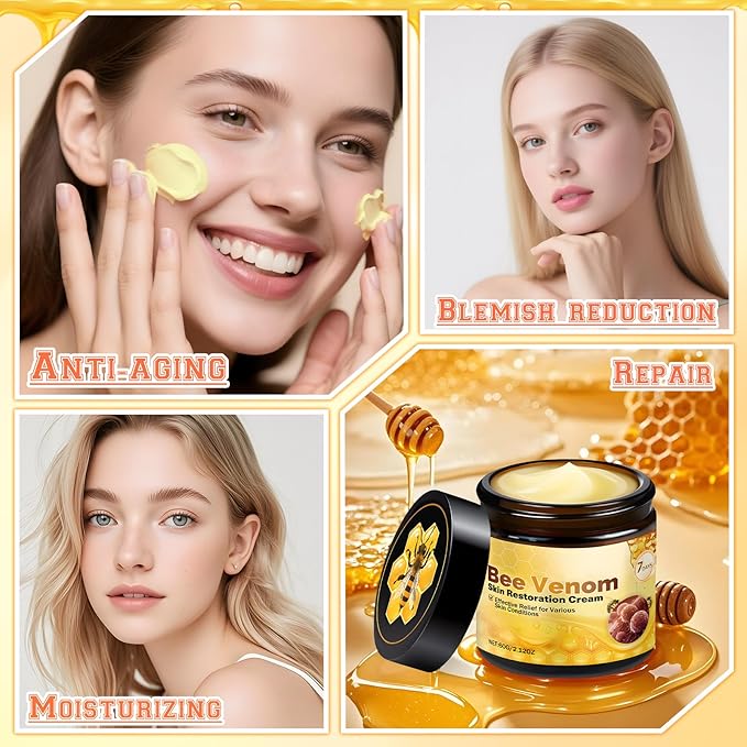 Bee Venom Skin Restoration Cream, Professional Repair & Wrinkle Care Formula & Repair Reduces Blemishes for All Skin Type (2PCS)