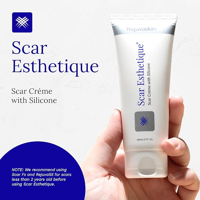 Rejuvaskin Scar Esthetique Scar Cream with Silicone, Reduces the Appearance of Surgical Scars, Burns, Stretch Marks, Keloids & Acne Scars, 10ml/0.338 Oz