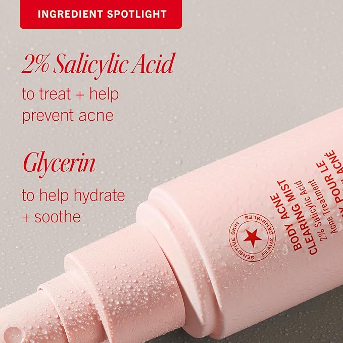 First Aid Beauty Body Acne Spray - Maximum Strength Body Acne Treatment With 360-Degree Sprayer - 2% Salicylic Acid Formula, (3.0 oz)