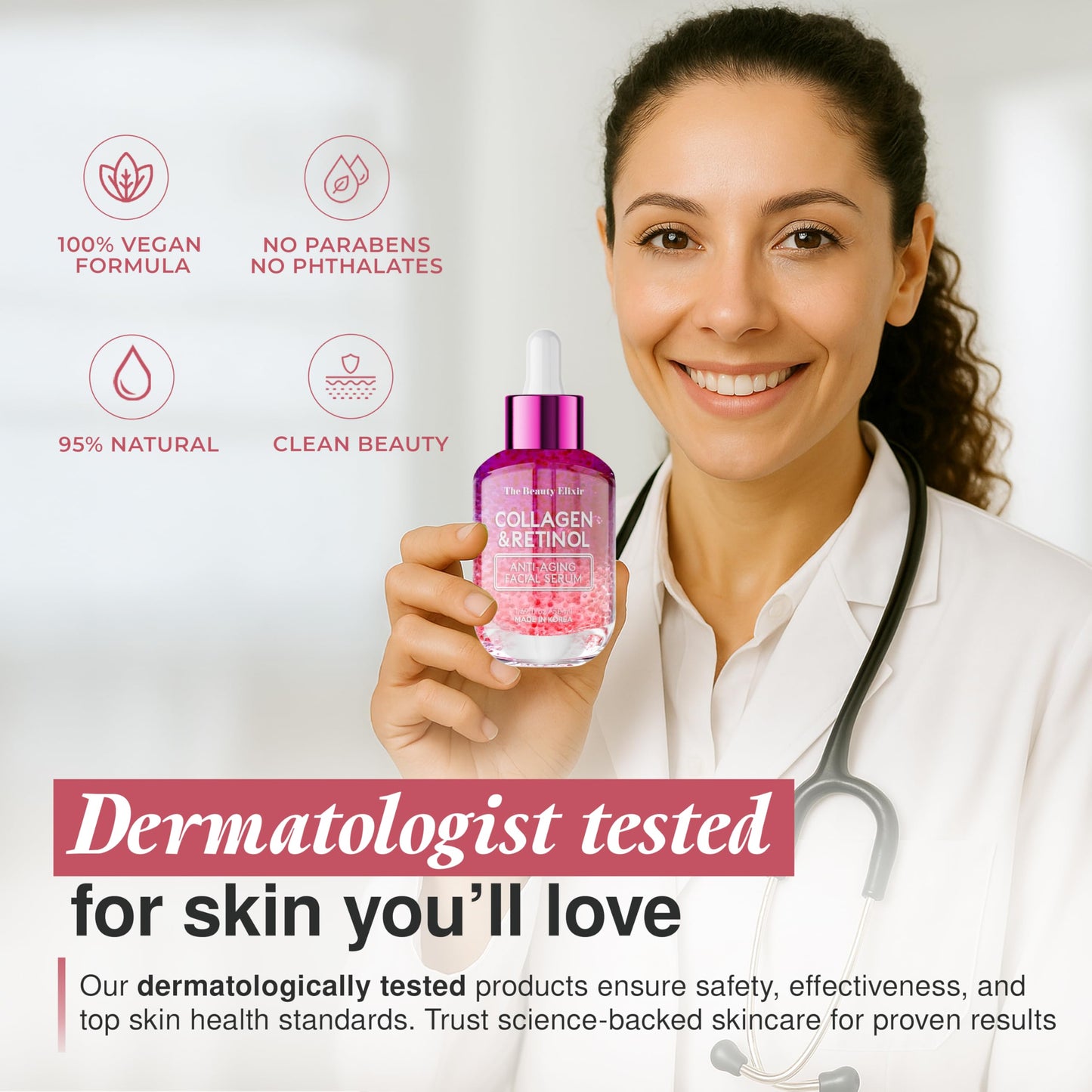 The Beauty Elixir Collagen & Retinol Serum For Face - Ultra Hydrating, Restores, Smooths & Reduces Wrinkles - Dermatologist Tested, Natural Ingredients, Clean Beauty - Korean Skin Care - 1.69 Fl. Oz