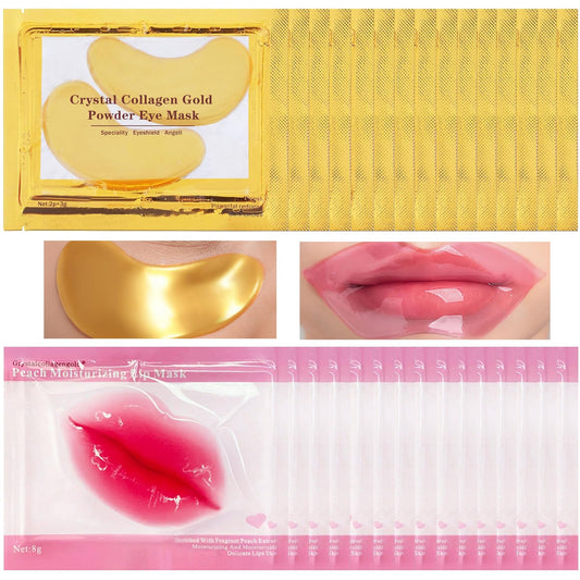 30 Pairs Lip Masks & 24K Gold Eye Masks, Crystal Collagen Under Eye Patches for Puffy Eyes, Wrinkles, Effectively Moisturizing & Reducing Fine Lines & Dark Circle