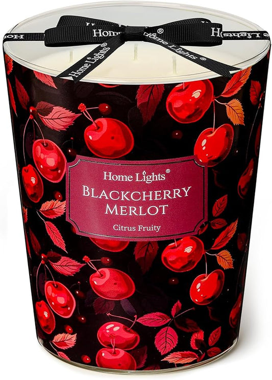 HomeLights Soy Wax Candles for Home Scented, 3-Wick Candles in Blackcherry Merlot Scented, Aromatherapy Candles Gift for Parties, Relaxing, Eclectic Mixed Styles, 34oz