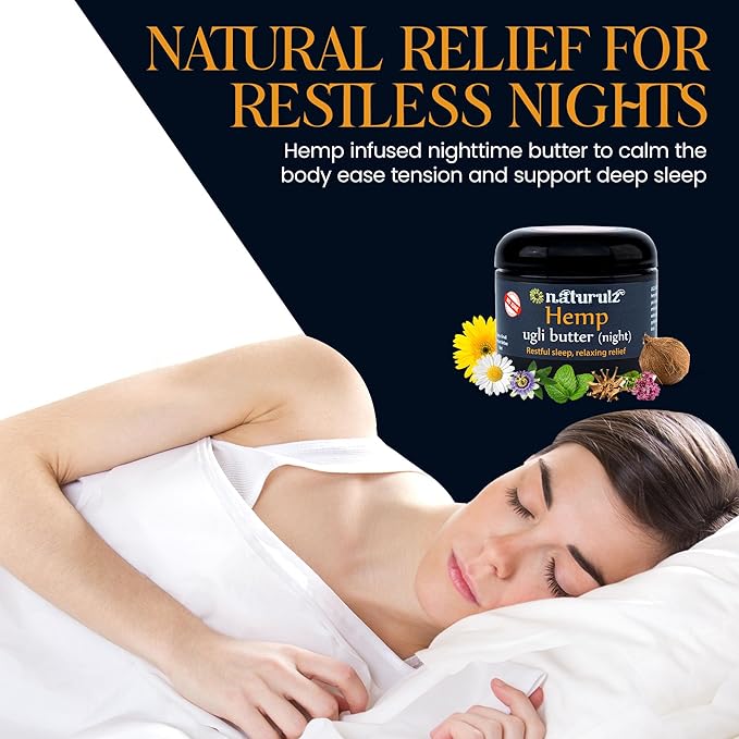 Ugli Butter Hemp Night Cream 4oz – Calming Massage Cream for Nighttime Routine with Lavender, Chamomile, Passionflower & Oregon Grown Hemp Extract, Supports Relaxation & Comfort for a Restful Night