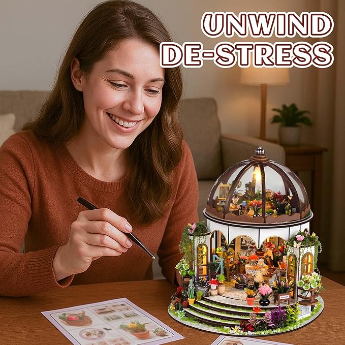 Kisoy DIY Miniature House Kit, Tiny House Building Kit with Furniture and LED Light for Adults and Teens, DIY Mini House Craft Kit, Decorations/Gifts for Family and Friends（Hanging Garden）