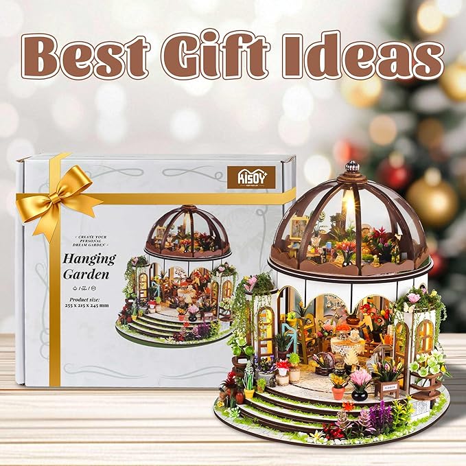Kisoy DIY Miniature House Kit, Tiny House Building Kit with Furniture and LED Light for Adults and Teens, DIY Mini House Craft Kit, Decorations/Gifts for Family and Friends（Hanging Garden）
